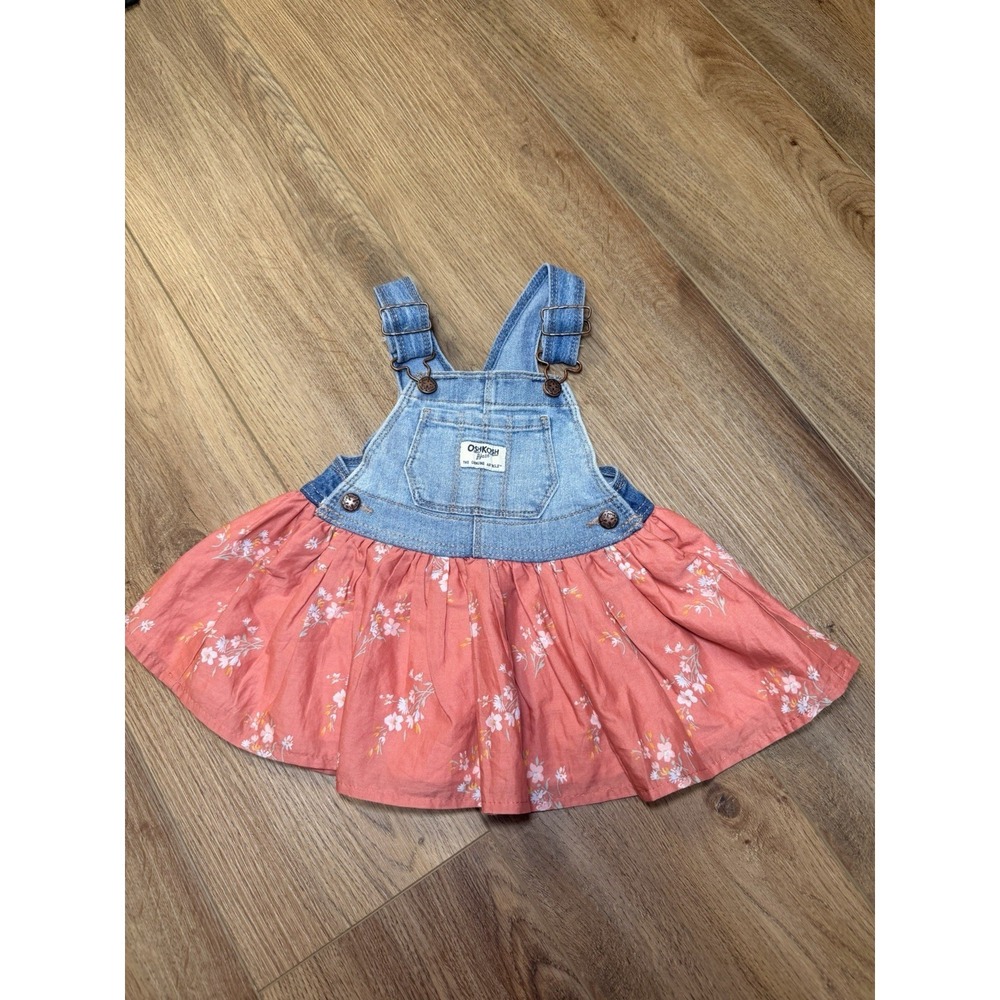 OshKosh B'gosh 12M Denim Floral Jumper Dress Cottagecore‎ Girlhoodcore Overalls